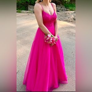 Jovani pink tulle glitter princess prom dress. Size 0